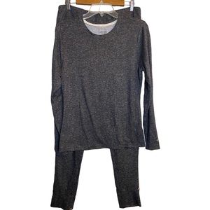 Danskin Women's Dark Gray Ribbed Long Sleeve Pajama Set